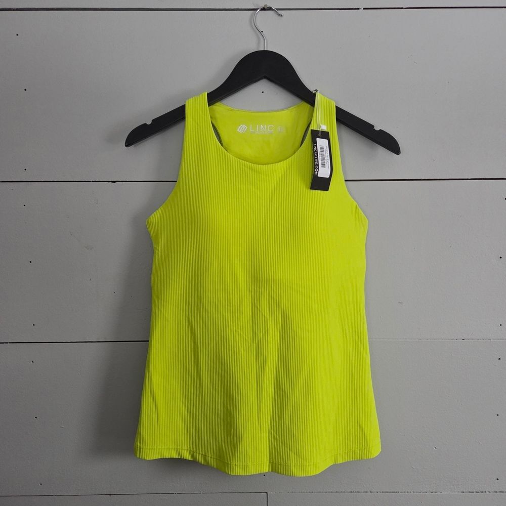 LINC Momentum Top Bright Green Racerback Athletic Tank Built-In Bra Women's L